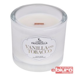 ŚWIECZKA SOJOWA VANILLA AND TOBACCO BIAŁA 170G PAVONCELLA