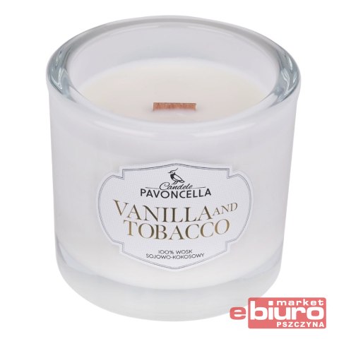 ŚWIECZKA SOJOWA VANILLA AND TOBACCO BIAŁA 170G PAVONCELLA