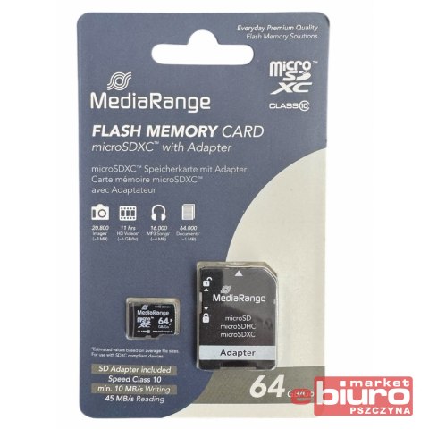 KARTA PAMIĘCI + ADAPTER CLASS 10 64GB MEDIARANGE