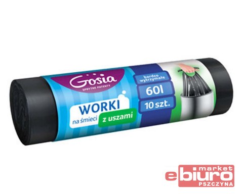 WORKI NA ŚMIECI Z USZAMI 60L 10 SZTUK MOCNE GOSIA