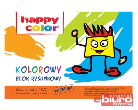 BLOK RYSUKOWY KOLOR A4 80G 15 ARKUSZY HAPPY COLOR