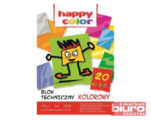 BLOK TECHNICZNY KOLOROWY A4 170G 20 ARKUSZY HAPPY