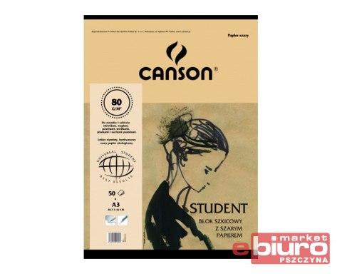 BLOK SZKICOWY STUDENT SZARY A3 80G 50ARK CANSON