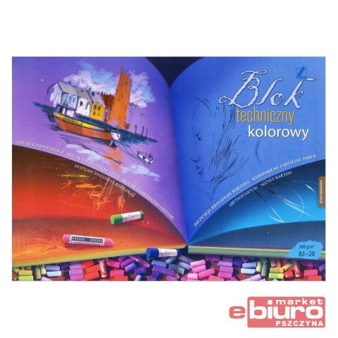 BLOK TECHNICZNY KOLOROWY A3-20 300G