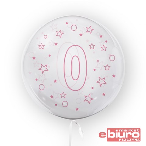 BALON 45CM CYFRA 0 GWIAZDKI RÓŻOWE TB3683 TUBAN