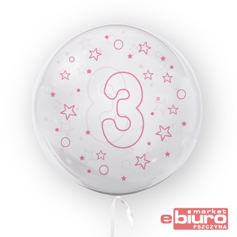 BALON 45CM CYFRA 3 GWIAZDKI RÓŻOWE TB3686 TUBAN